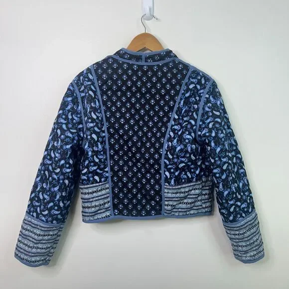 Reversible Quilted Jacket Boho Folk Print Paisley Floral Patchwork Women’s Sz XS - Picture 9 of 12
